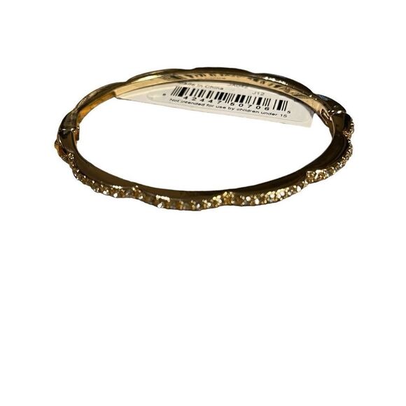 NWT Anne Klein Gold Tone Crystal Scallop Stone Hinge Bangle Bracelet - Picture 3 of 5
